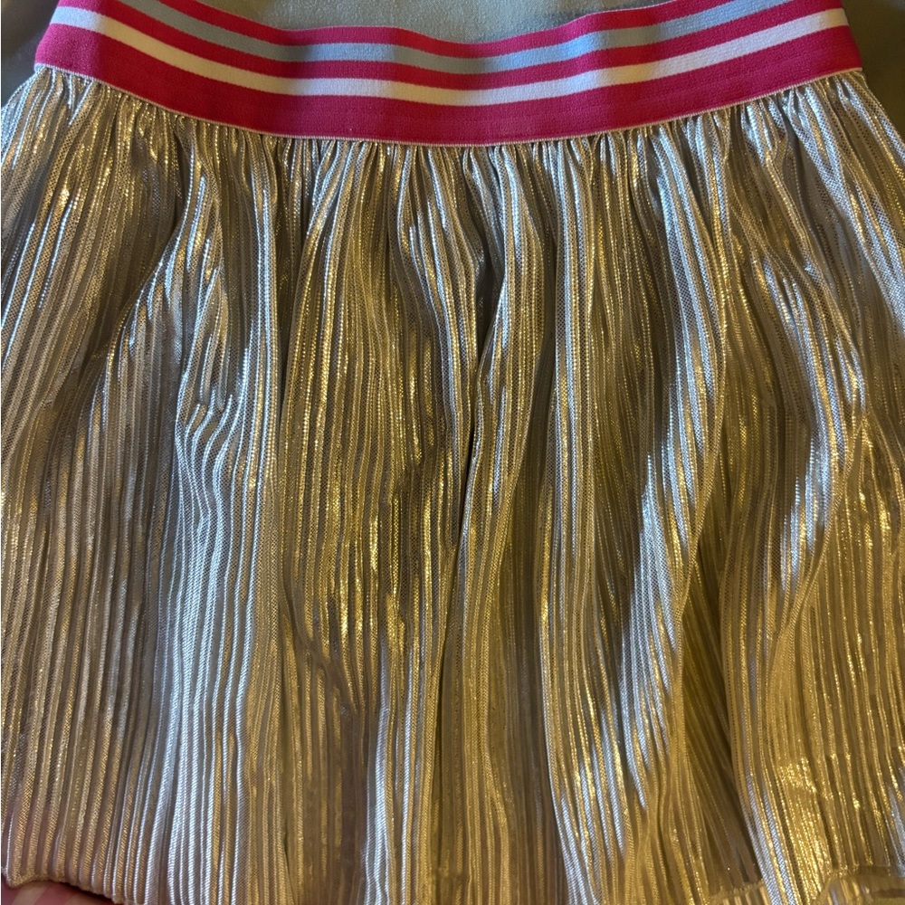Silver Pleated Skirt with Pink Waistband
